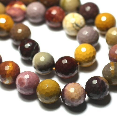 Fil 38cm 43pc environ - perles pierre jaspe mokaite boules facettées 8mm multicolore