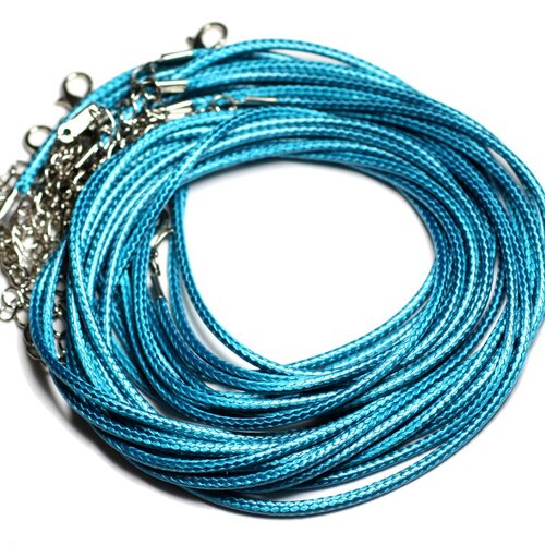 100pc - colliers tours de cou 45cm fil corde cordon coton ciré 2mm bleu vert paon canard sarcelle