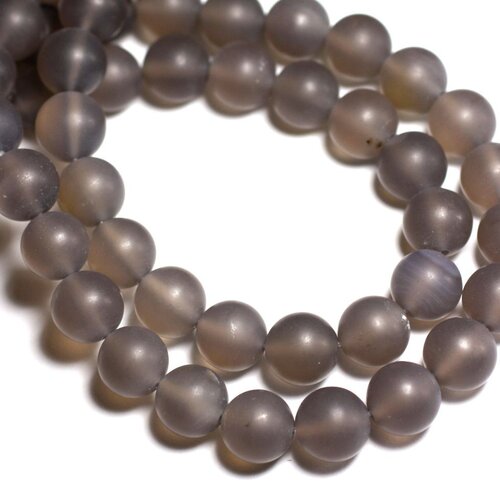 Fil 39cm 32pc env - perles de pierre - agate grise boules 12mm mat givré