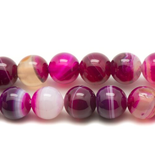 Fil 39cm 32pc env - perles de pierre - agate rose fuchsia boules 12mm