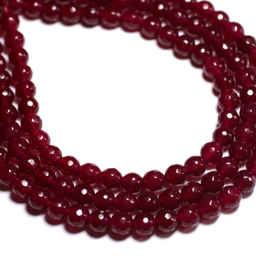 Fil 39cm 61pc env - perles de pierre - jade boules facettées 6mm rose framboise