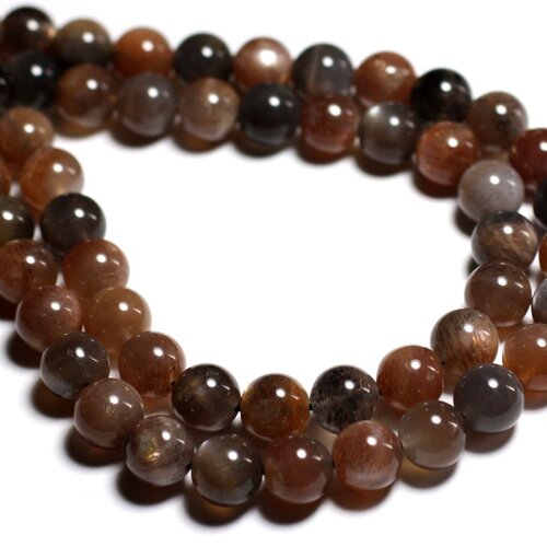 Fil 39cm 38pc env - perles de pierre - pierre de lune noir gris rose boules 10mm