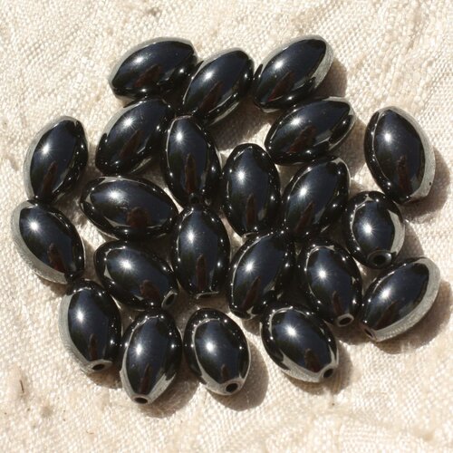 Fil 39cm 32pc env - perles pierre - hematite olive ovale riz 12x8mm gris noir