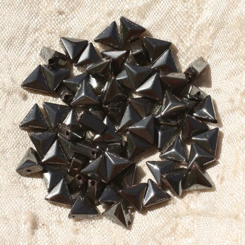 Fil 39cm 61pc env - perles de pierre - hématite magnétique triangles 6mm