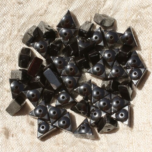 Fil 39cm 80pc environ - perles pierre - hématite rondelles triangles 8mm métal gris noir