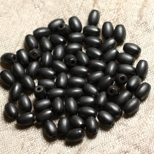 Fil 39cm 63pc env - perles de pierre - hématite mat olives 6x4mm