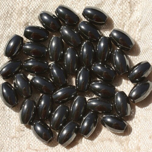 Fil 39cm 46pc env - perles de pierre - hématite olives 8x5mm