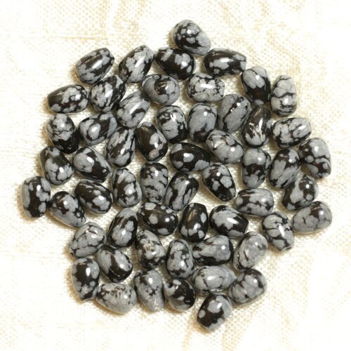 Fil 39cm 51pc env - perles de pierre - obsidienne flocon mouchetée gouttes 7x5mm