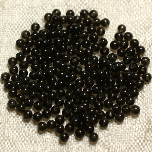 Fil 39cm 180pc env - perles de pierre - obsidienne noire fumée boules 2mm
