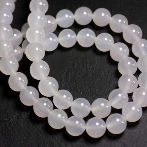 Fil 39cm 46pc env - perles pierre - agate boules 8mm blanc transparent