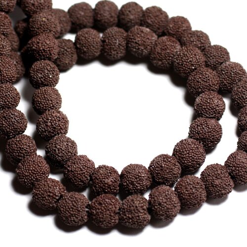 Fil 39cm 40pc env - perles de pierre - lave boules 10mm marron chocolat
