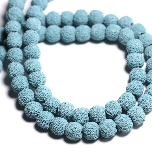 Fil 39cm 40pc env - perles de pierre - lave boules 10mm bleu turquoise