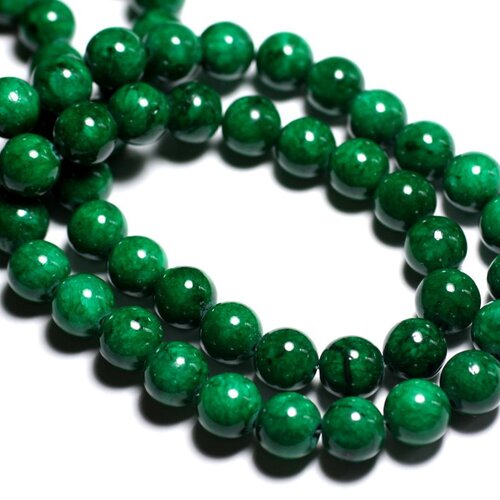 Fil 39cm 40pc env - perles de pierre - jade boules 10mm vert empire