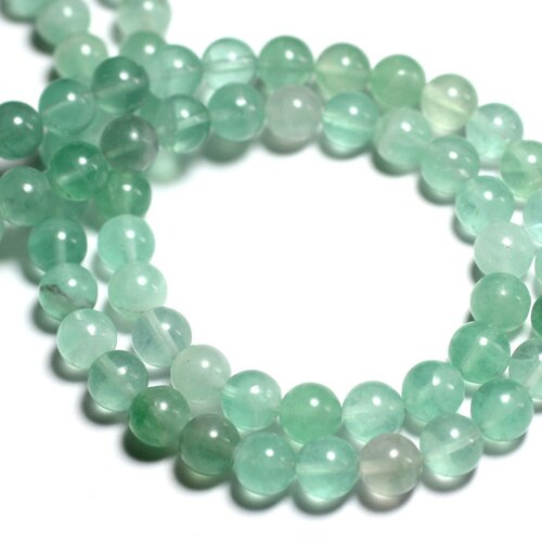 Fil 39cm 60pc env - perles pierre - fluorite verte boules 6mm vert menthe transparent