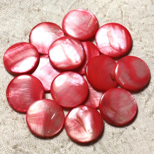 Fil 39cm 18pc env - perles nacre palets 20mm rouge rose corail