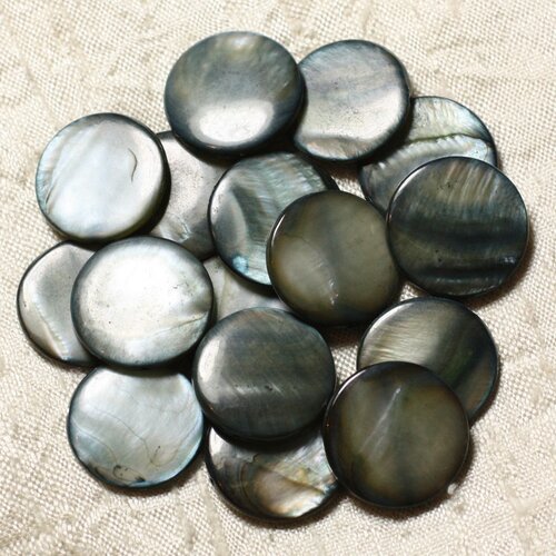 Fil 39cm 18pc env - perles nacre palets 20mm gris noir