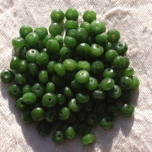 Fil 39cm 110pc env - perles de pierre - jade rondelles facettées 5x3mm vert olive