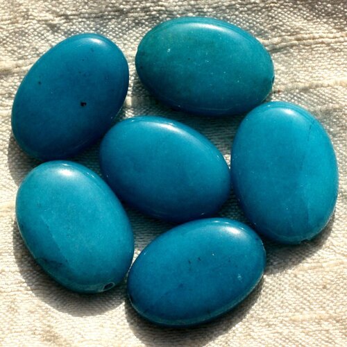 Fil 39cm 14pc env - perles de pierre - jade grands ovales 25x18mm bleu turquoise
