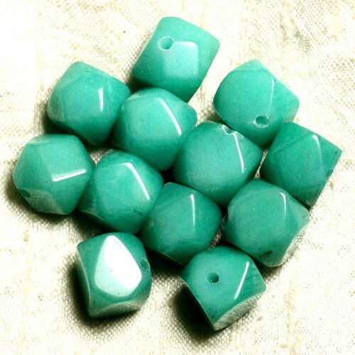 Fil 39cm 25pc env - perles de pierre - jade cubes facettés 14-15mm vert turquoise