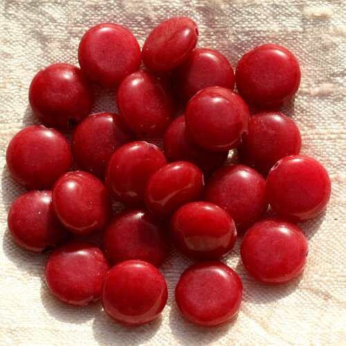 Fil 39cm 31pc env - perles de pierre - jade palets 12mm rouge