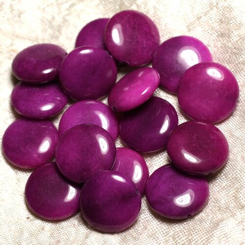 Fil 39cm 20pc env - perles de pierre - jade palets 18mm violet magenta