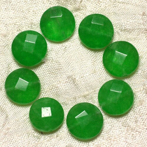 Fil 39cm 27pc env - perles de pierre - jade palets facettés 14mm vert emeraude
