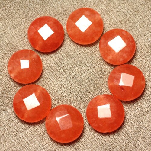 Fil 39cm 27pc env - perles de pierre - jade palets facettés 14mm orange capucine