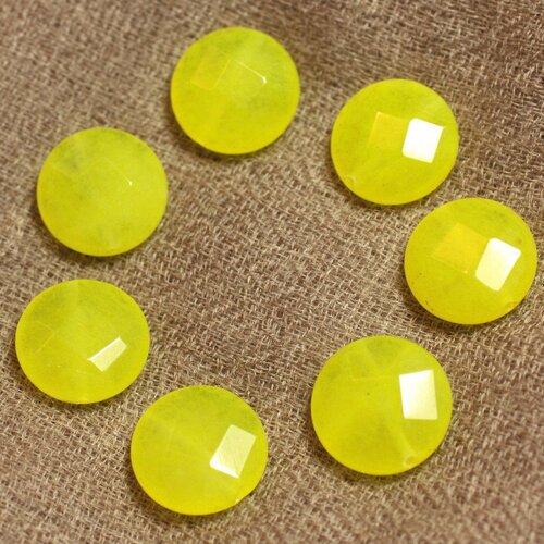 Fil 39cm 27pc env - perles de pierre - jade palets facettés 14mm jaune fluo