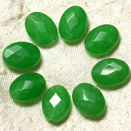 Fil 39cm 27pc env - perles de pierre - jade ovales facettés 14x10mm vert emeraude