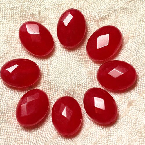 Fil 39cm 27pc env - perles de pierre - jade ovales facettés 14x10mm rouge cerise