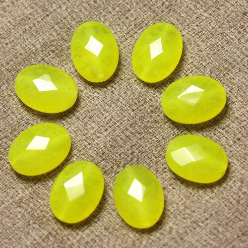 Fil 39cm 27pc env - perles de pierre - jade ovales facettés 14x10mm jaune fluo