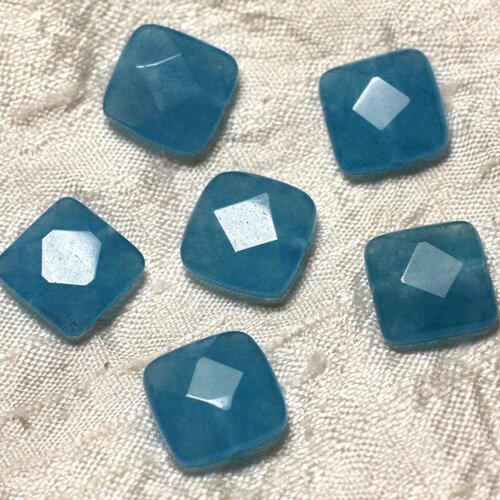 Fil 39cm 27pc env - perles de pierre - jade carrés facettés 14mm bleu azur
