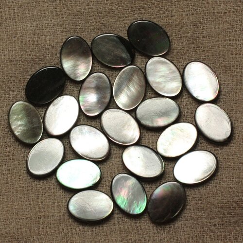 Fil 39cm 26pc env - perles nacre noire naturelle ovales 14x10mm