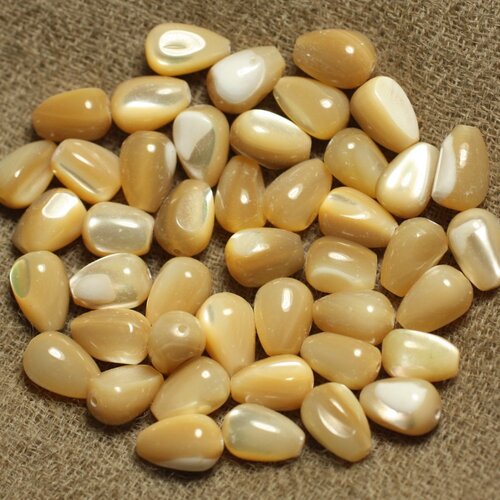 Fil 39cm 41pc env - perles nacre naturelle beige irisée gouttes 9x6mm