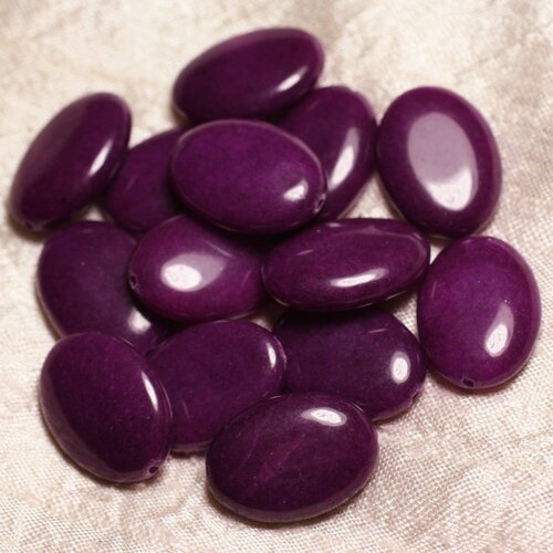 Fil 39cm 14pc env - perles de pierre - jade grands ovales 25x18mm violet