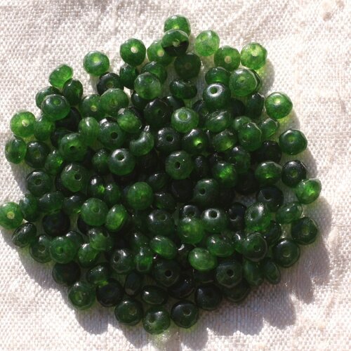 Fil 39cm 140pc env - perles de pierre - jade rondelles facettées 4x2mm vert olive
