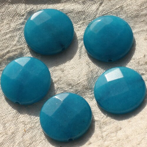 Fil 39cm 15pc env - perles de pierre - jade grands palets facettés 25mm bleu turquoise