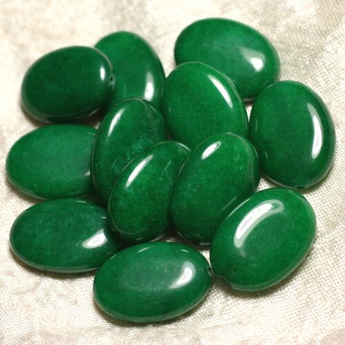 Fil 39cm 14pc env - perles de pierre - jade grands ovales 25x18mm vert empire