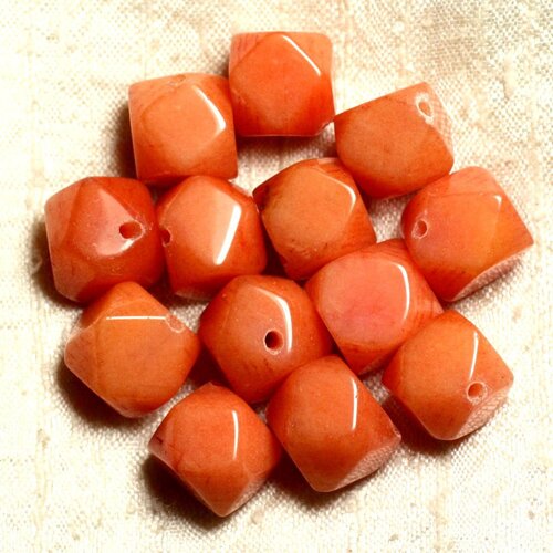 Fil 39cm 25pc env - perles de pierre - jade cubes facettés 14-15mm orange