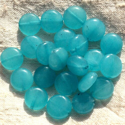 Fil 39cm 31pc env - perles de pierre - jade palets 12mm bleu turquoise