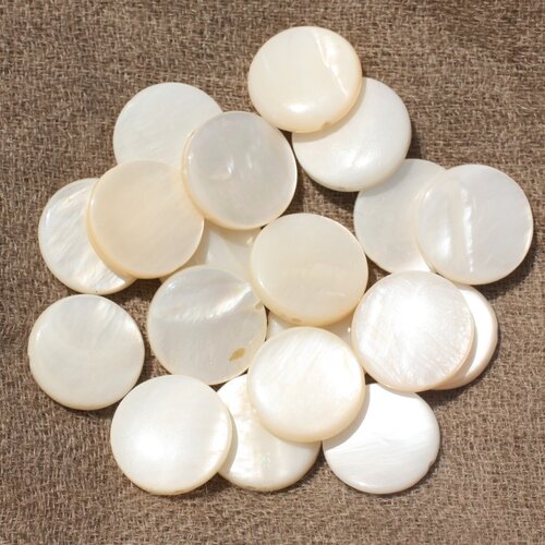 Fil 39cm 25pc env - perles nacre naturelle ronds palets 15mm blanc
