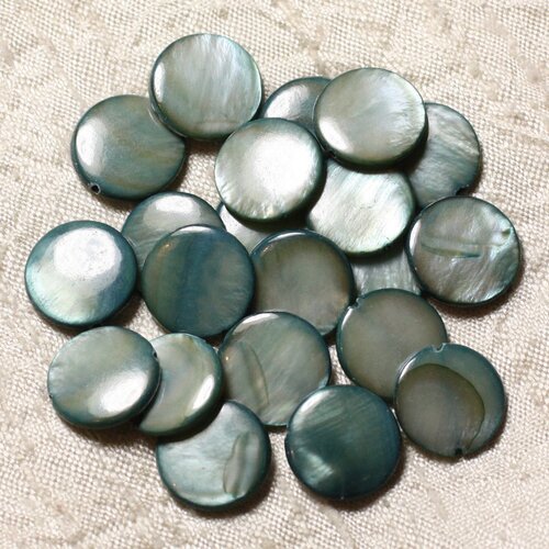 Fil 39cm 24pc env - perles nacre palets 14-15mm gris noir