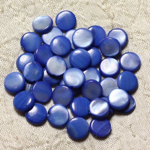 Fil 39cm 35pc env - perles nacre palets 9-10mm bleu roi