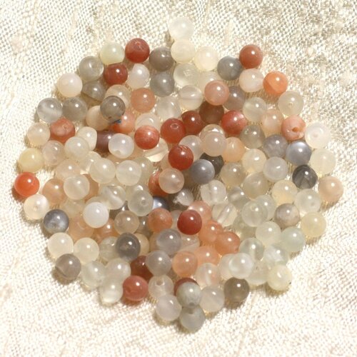 Fil 40cm 130pc env - perles pierre de lune orientale multicolore boules 3mm