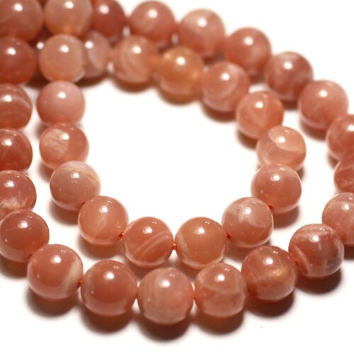 Fil 39cm 48pc env - perles pierre de soleil naturel boules 8mm rose orange irisé