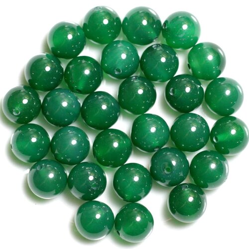 Fil 39cm 37pc env - perles de pierre - onyx vert boules 10mm