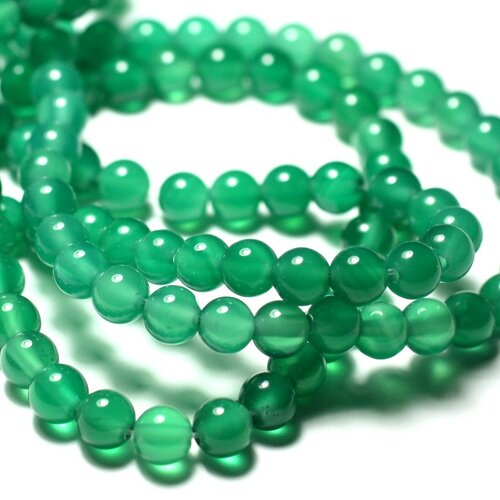 Fil 39cm 63pc env - perles de pierre - onyx vert boules 6mm