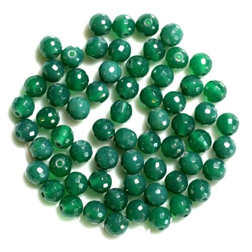 Fil 39cm 63pc env - perles de pierre - onyx vert boules facettées 6mm