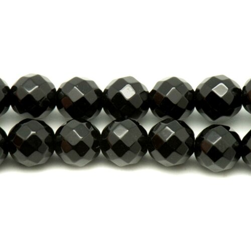 Fil 39cm 93pc env - perles de pierre - onyx noir boules facettées 4mm