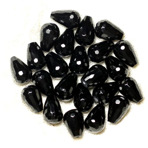 Fil 39cm 32pc env - perles de pierre - onyx noir gouttes facettées 12x8mm